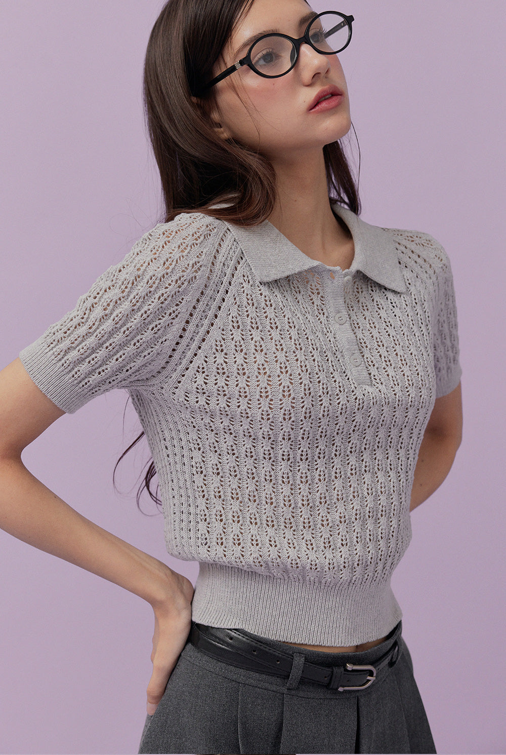 Risael Punching Collar Short-Sleeve Knit