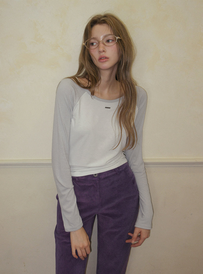 TWEE Rushi contrast raglan long sleeve T-shirt | Product styling view 3