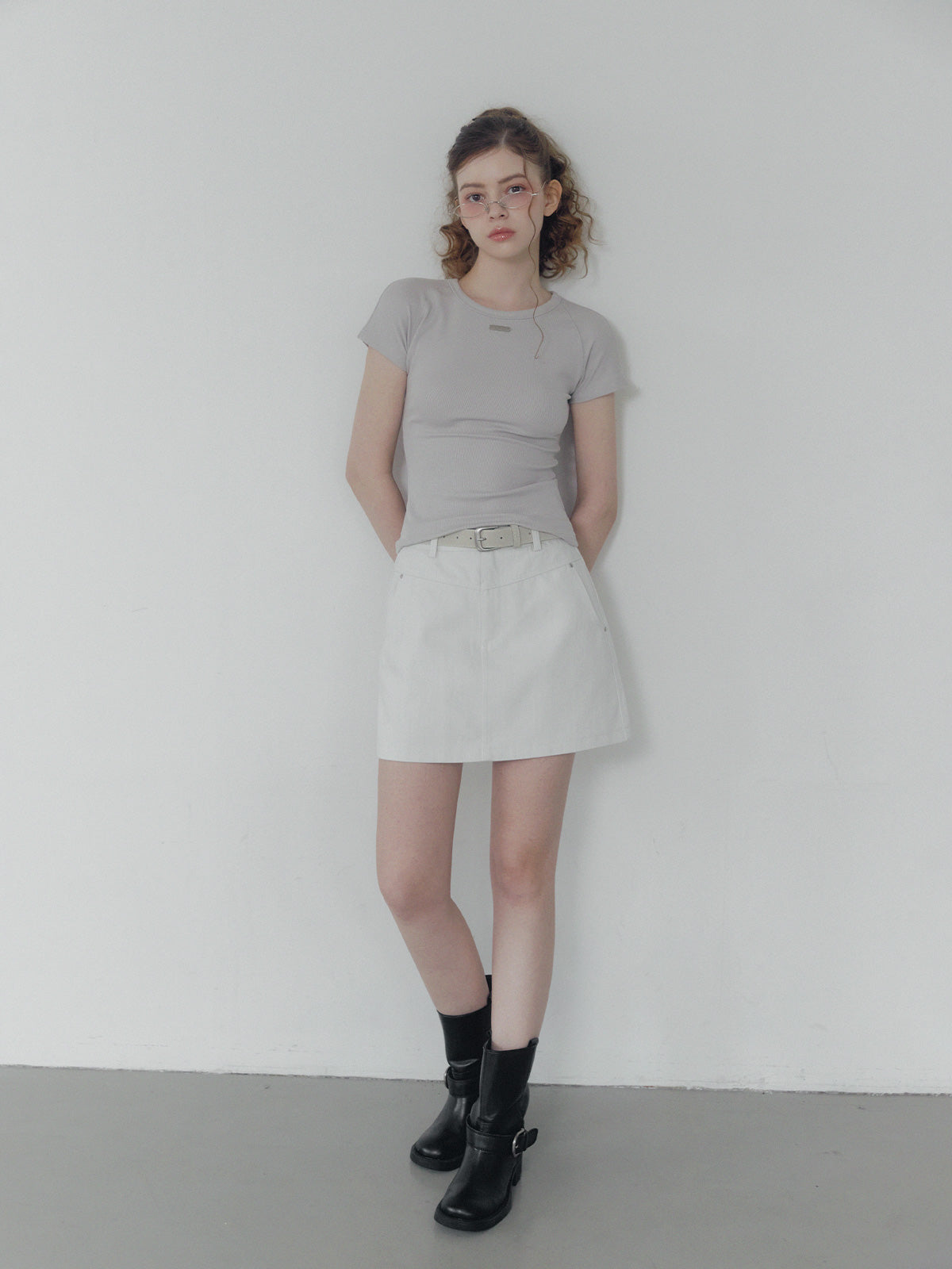 Jeden rivet panel cotton mini skirt (belt set)