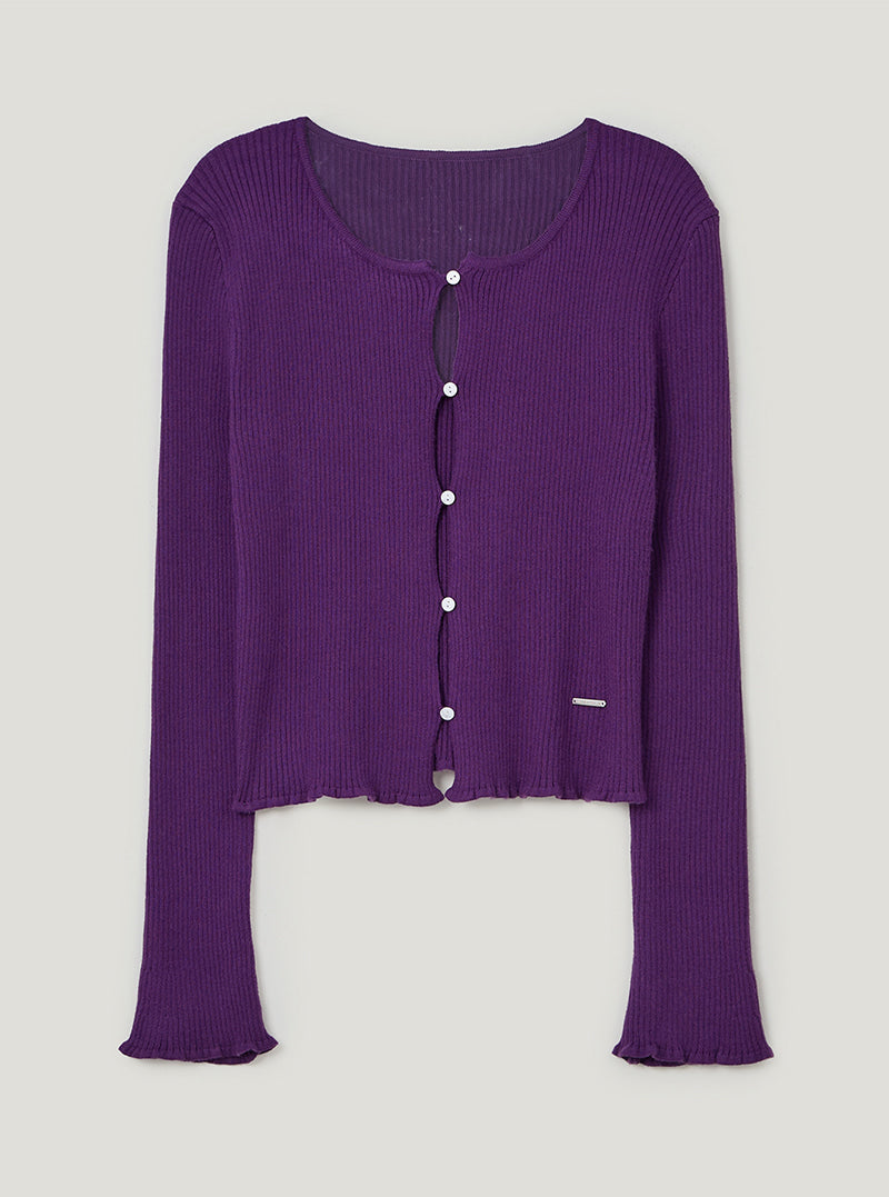 TWEE Hipston button ribbed knit long sleeve cardigan | Purple product-only view