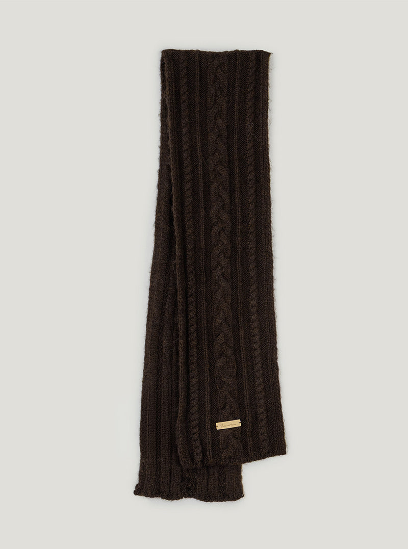 Dehen basic color ribbed knit muffler | Brown cutout