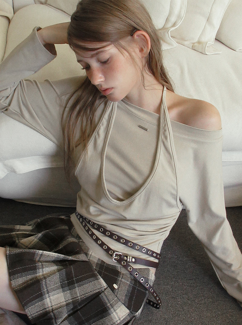 TWEE Robol halter sleeveless layered long sleeve T-shirt | Product styling view 6