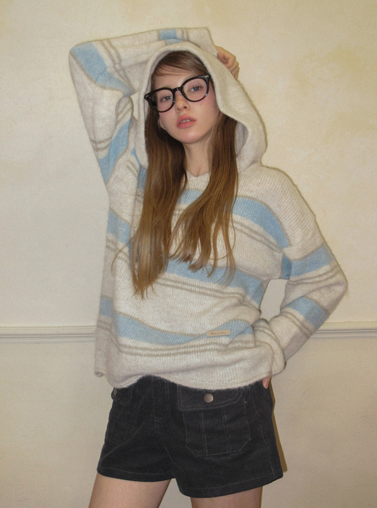 TWEE Cherit stripe oversized hood long sleeve knit | Main product image