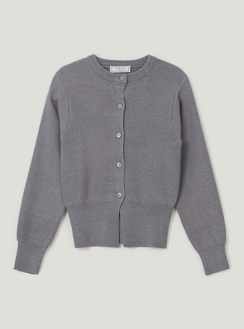 TWEE Coers round/V-neck long sleeve knit cardigan | Gray/Round Neck product-only view