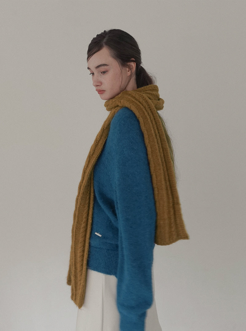 Dehen basic color ribbed knit muffler | View 6