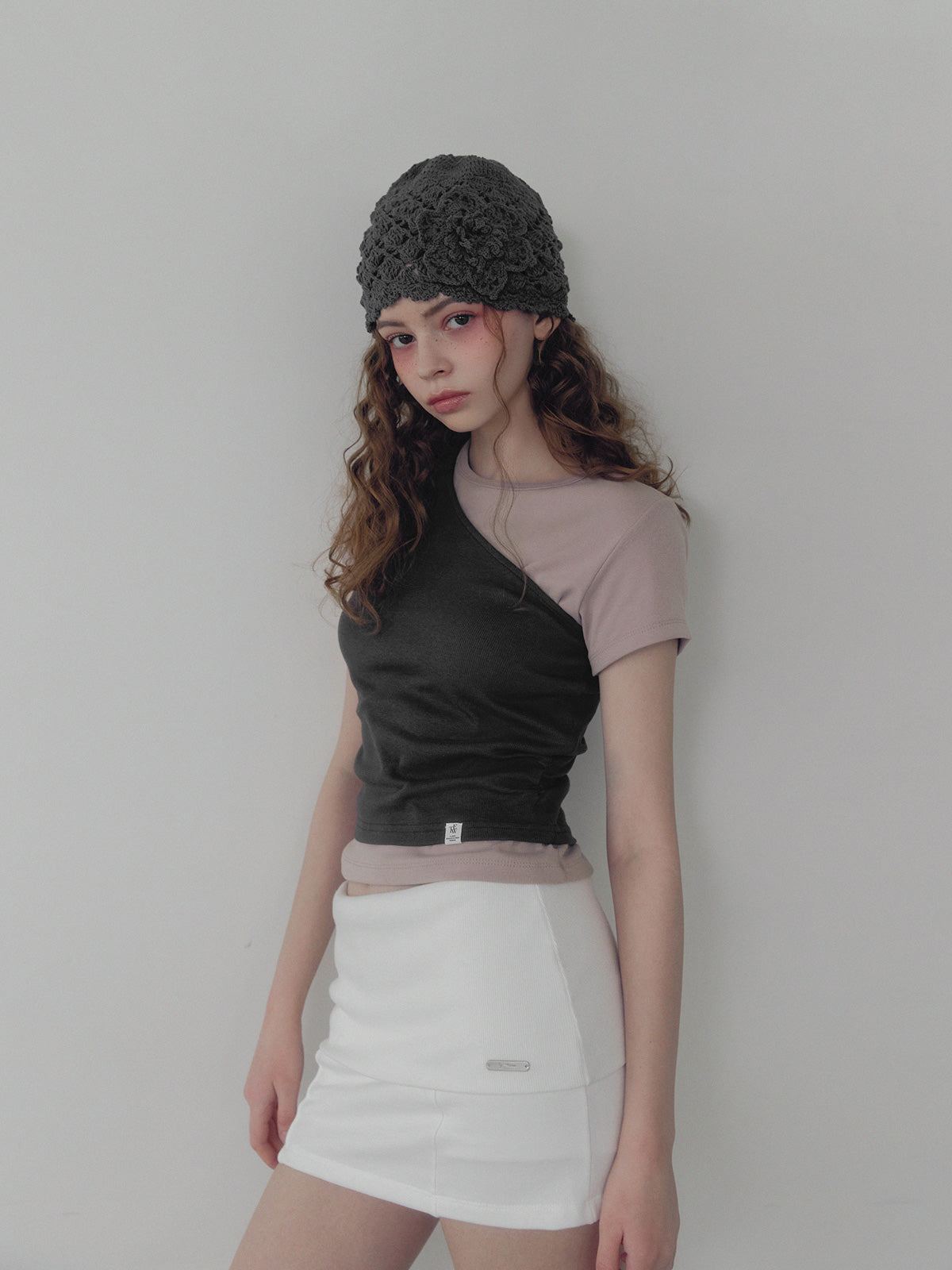 Cellon shirring one-shoulder sleeveless