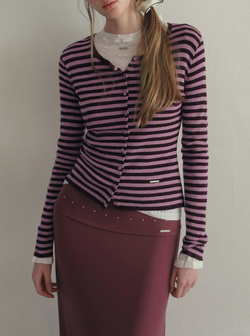 TWEE Pera stripe knit long sleeve cardigan | Product styling view 3