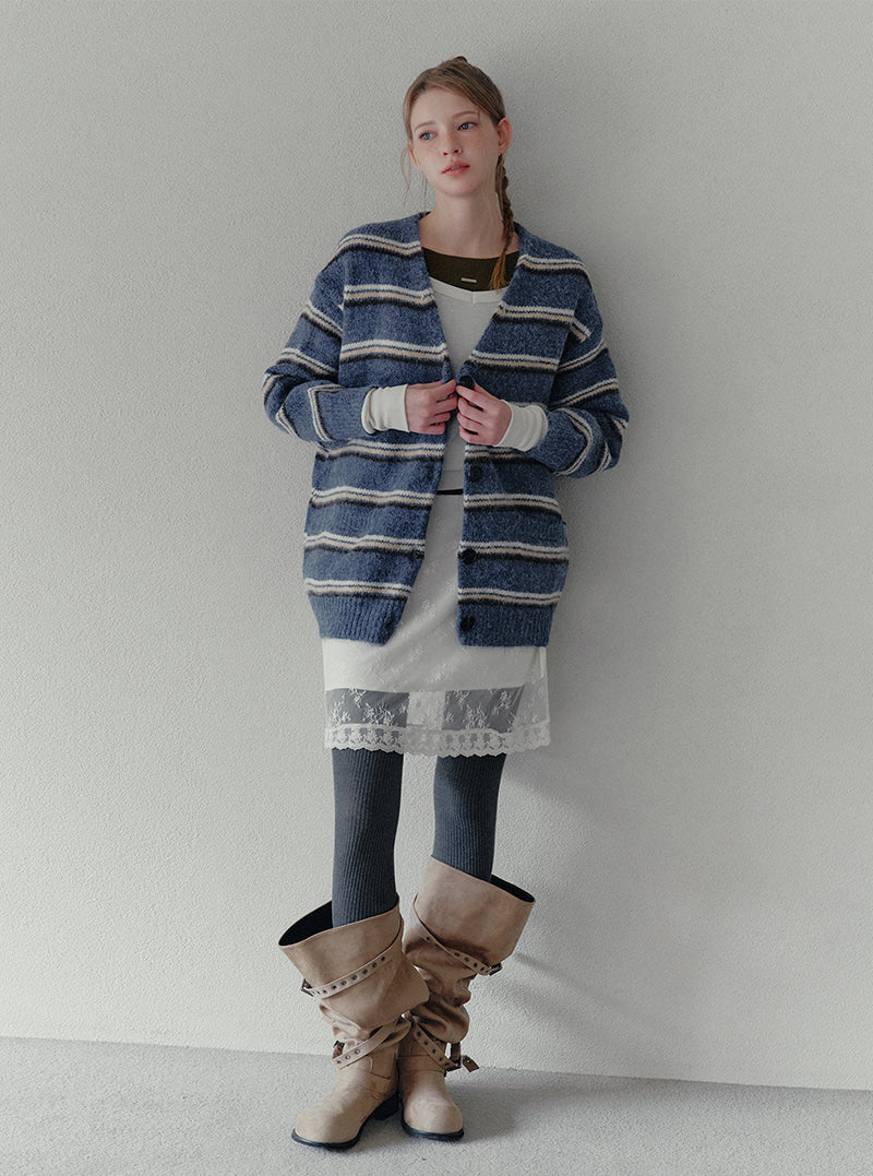 Reta V-neck oversized heavyweight knit long sleeve cardigan | View 4