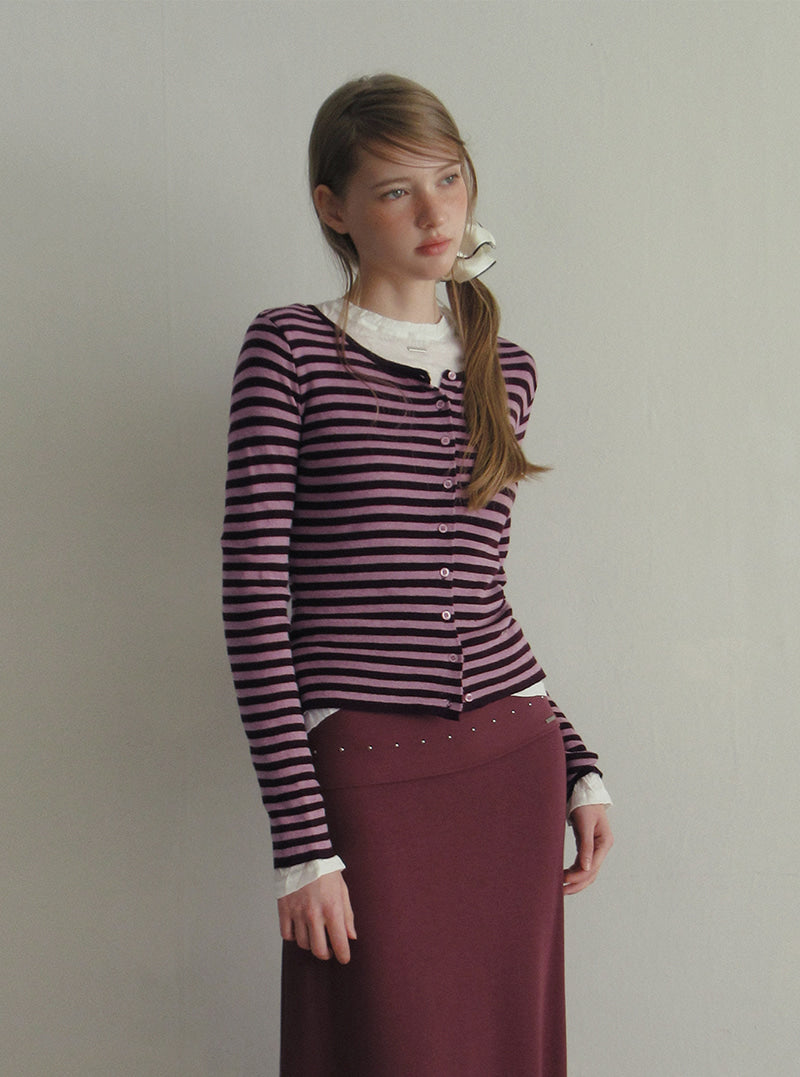 TWEE Pera stripe knit long sleeve cardigan | Product styling view 6