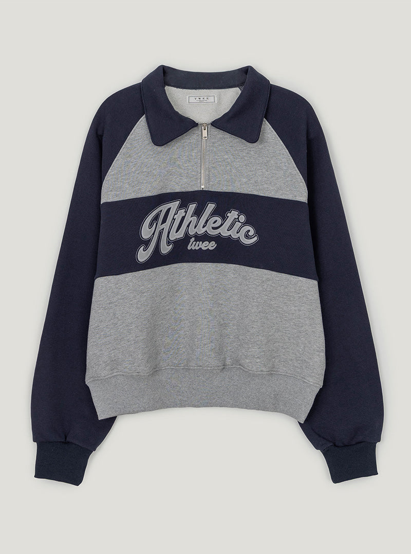 Tad contrast lettering half zip-up sweatshirt | Navy cutout