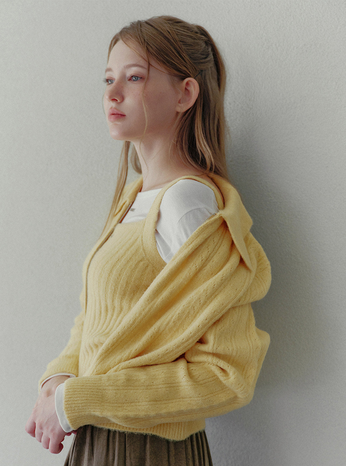 Ruffel sleeveless collar knit zip-up set | View 3