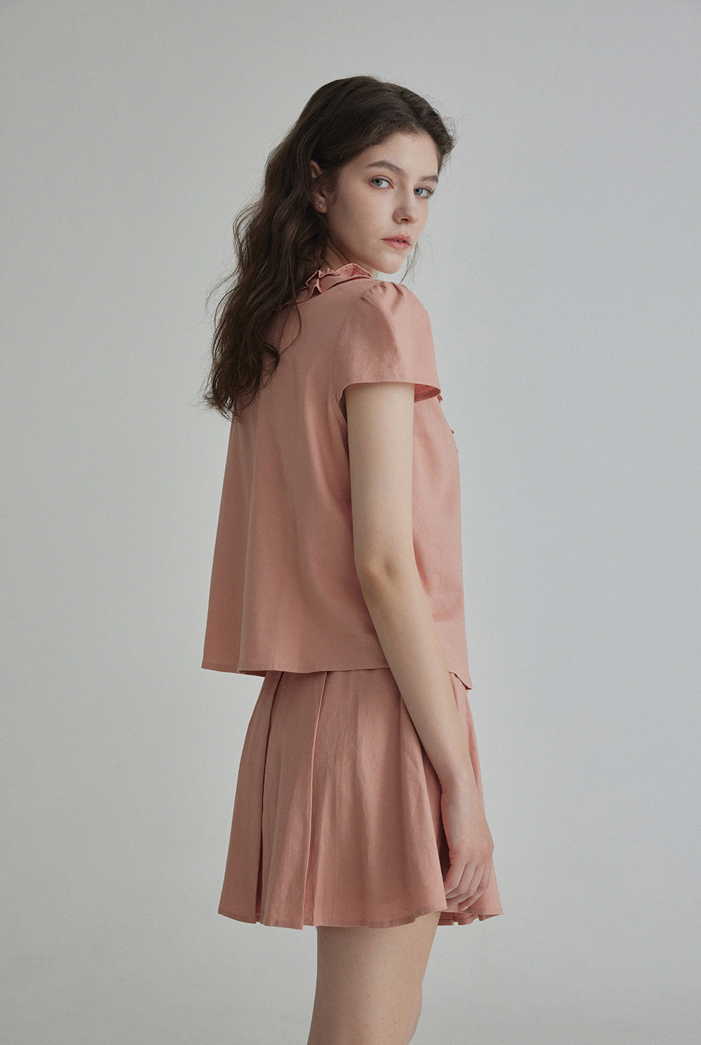 Riten Frill Linen Blouse Mini Skirt