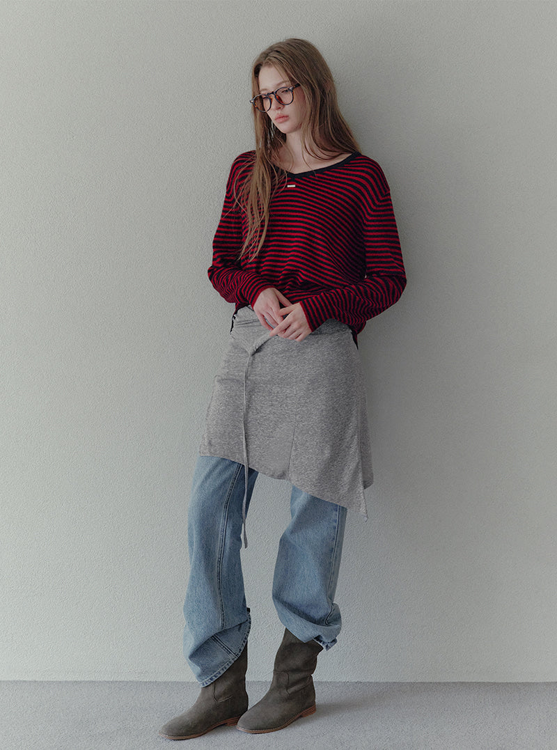 Letter V-neck stripe long sleeve knit | View 14