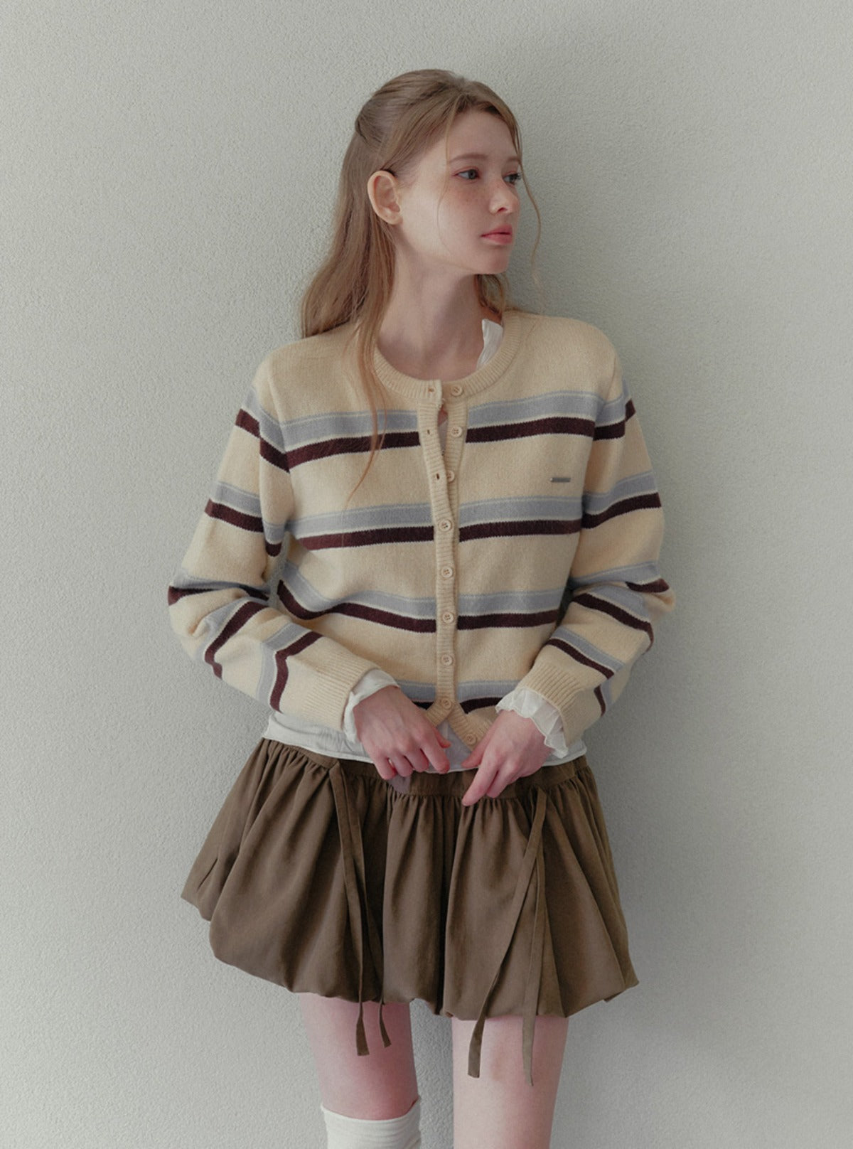 Hetty irregular stripe knit long sleeve cardigan | Main