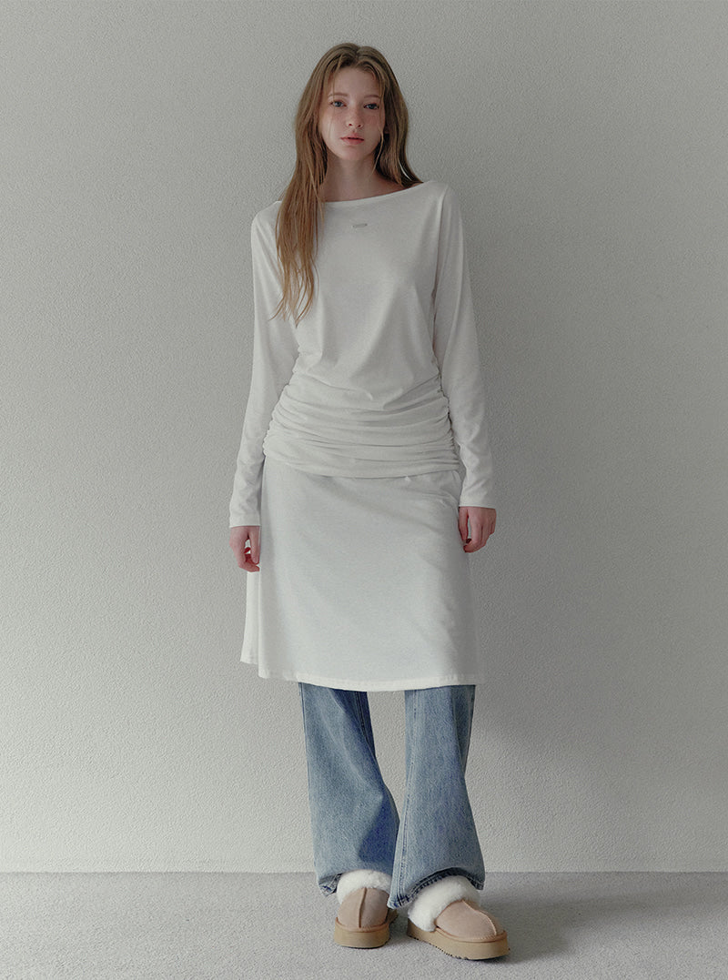 Elli shirring boat neck long dress | View 4