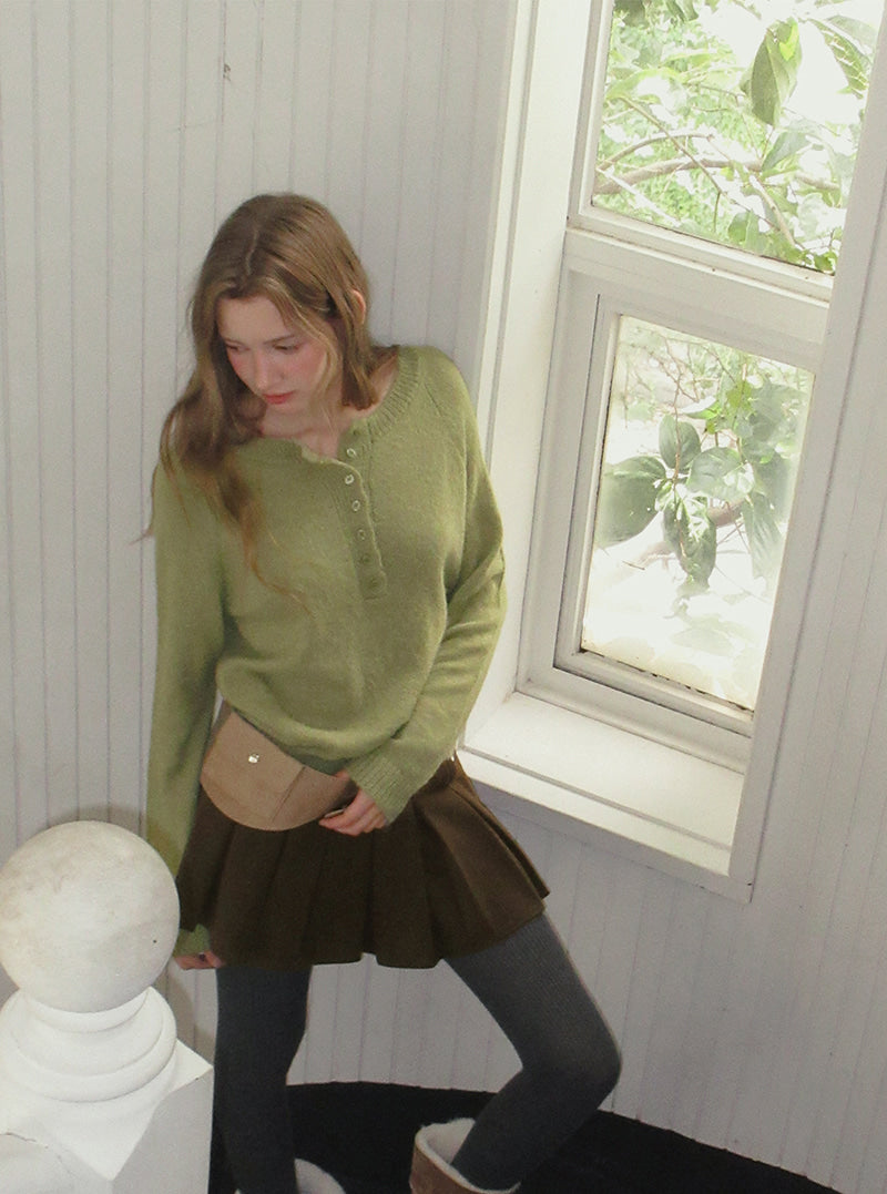 TWEE Pomki button brushed long sleeve knit | Product styling view 10