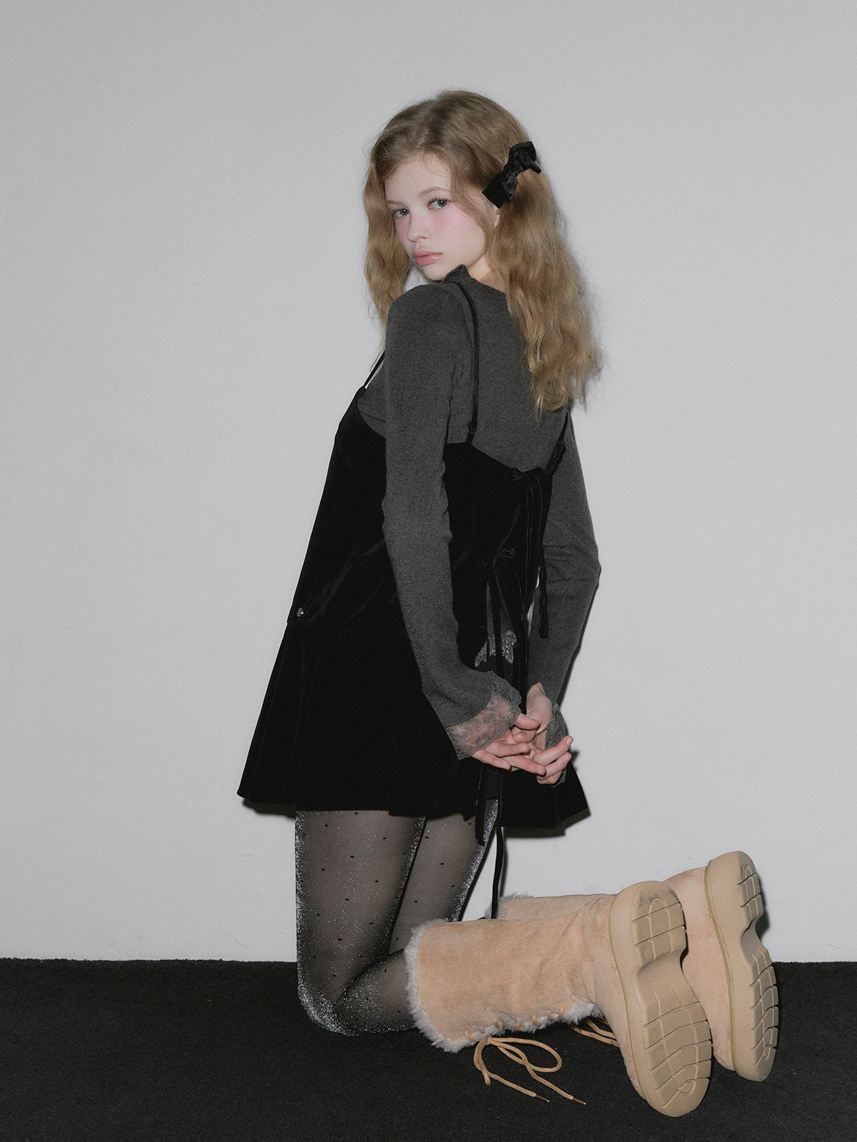Pudin Velour Layered Mini Dress