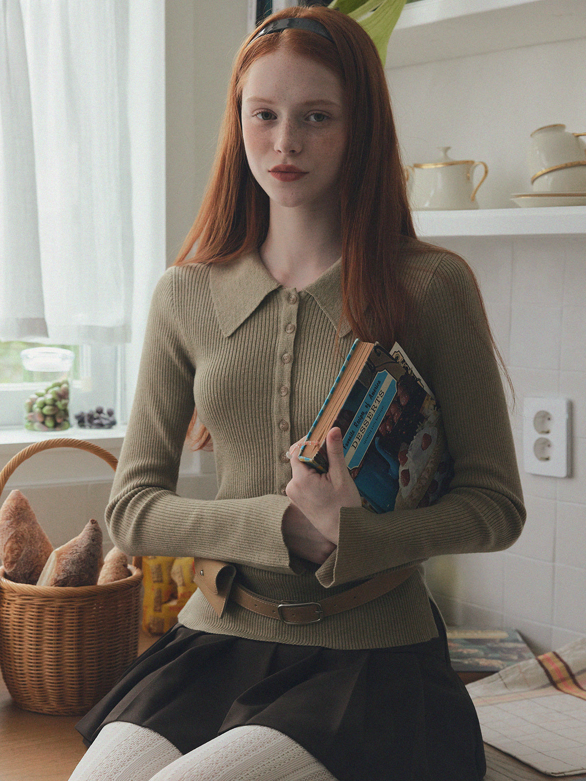 Larkin collar neck button long-sleeved knit