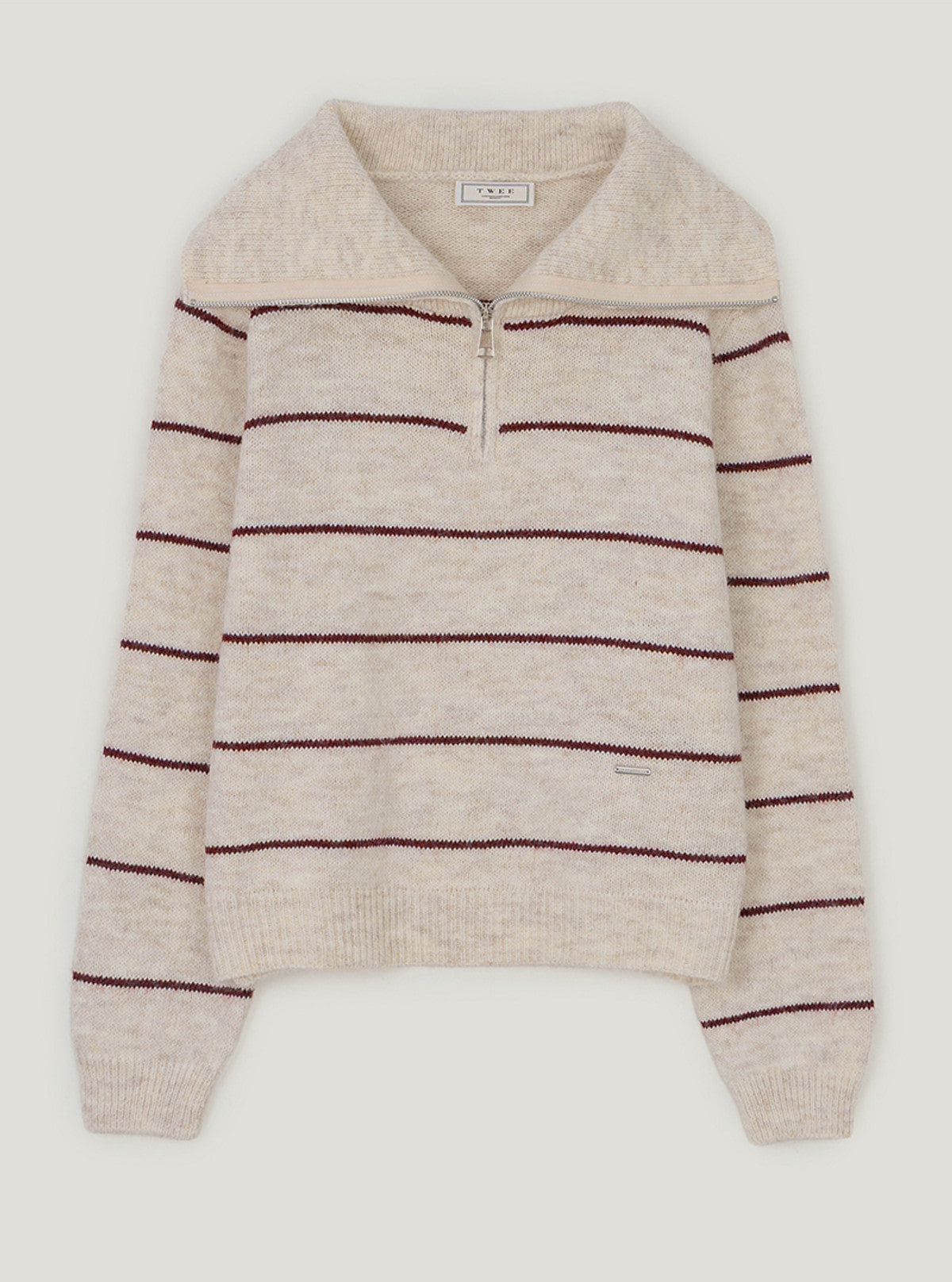 Hazel stripe half-zip long sleeve knit | Oatmeal cutout