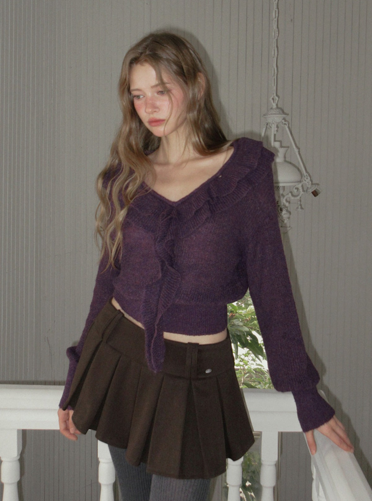 TWEE Torez ruffle V-neck long sleeve knit | Main product image