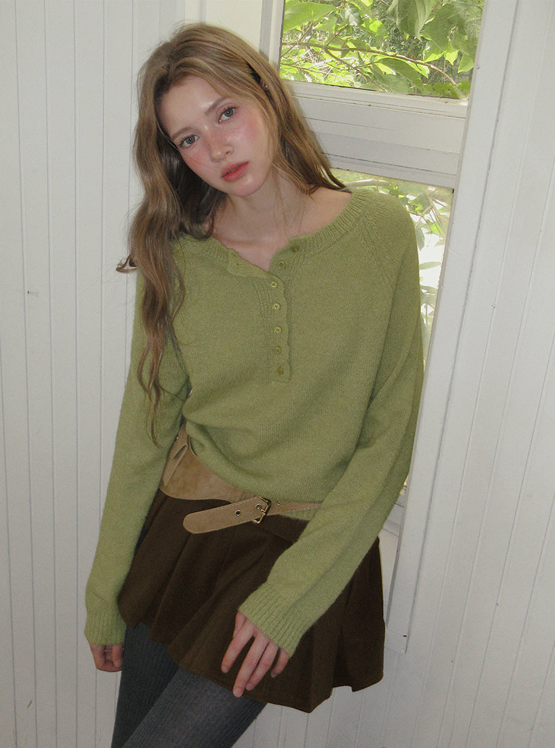 TWEE Pomki button brushed long sleeve knit | Product styling view 7