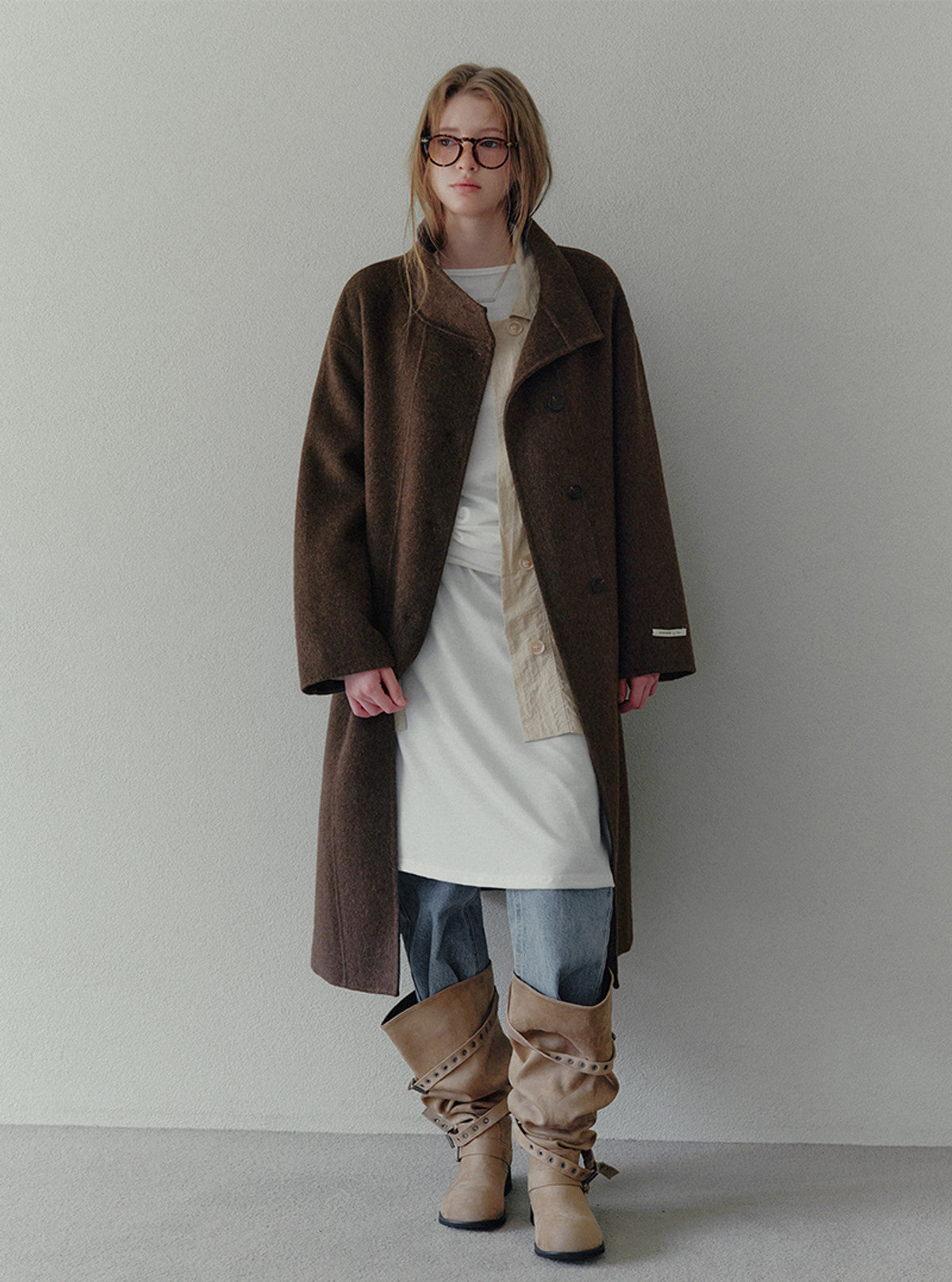Obez asymmetric button handmade long coat (strap set) | View 3