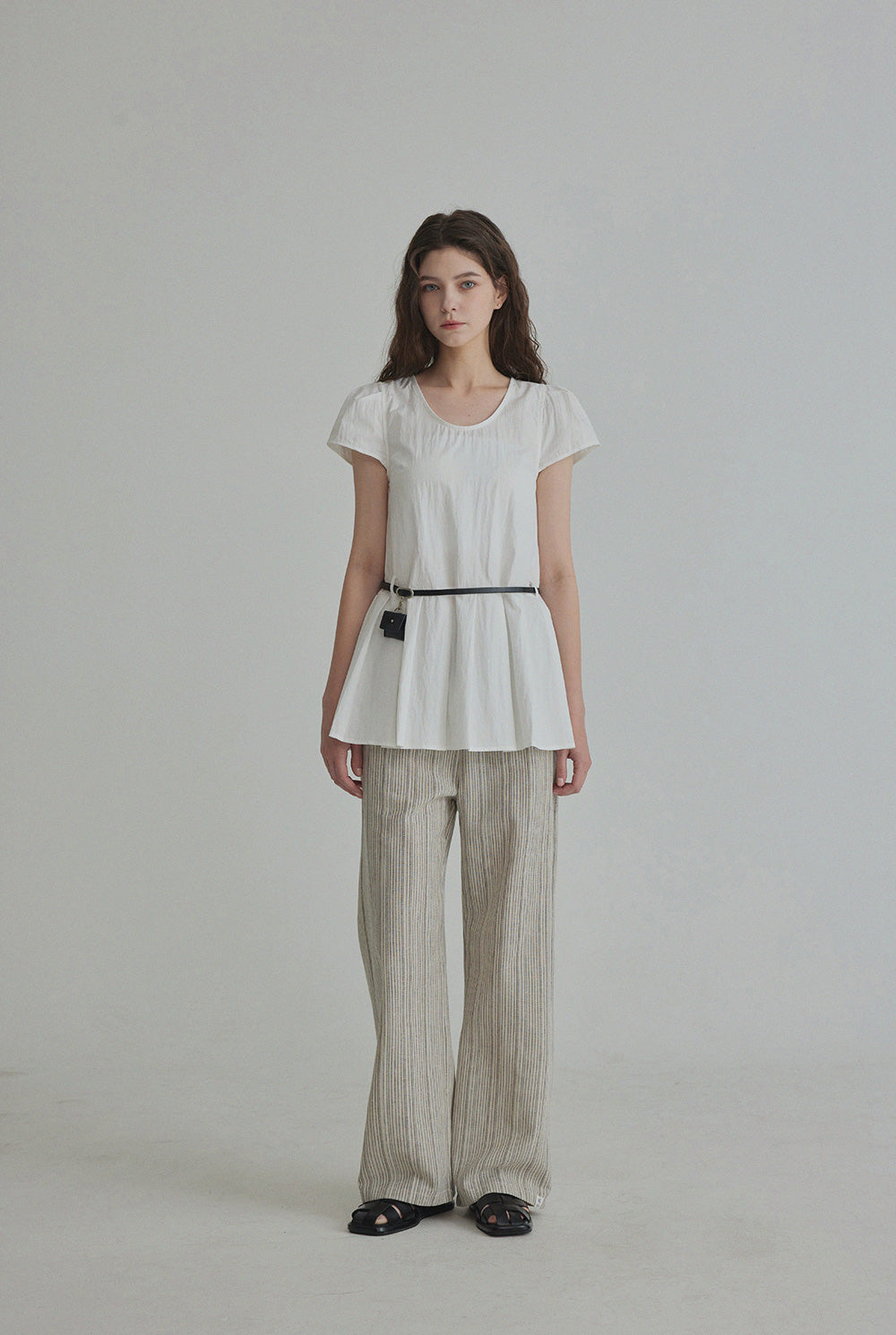 Montise Cap Sleeve Pleated Blouse(Belt Set)