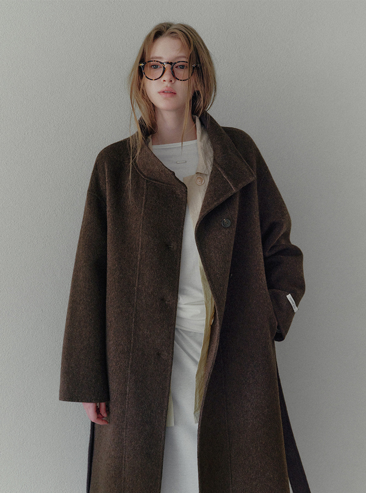 Obez asymmetric button handmade long coat (strap set) | View 10