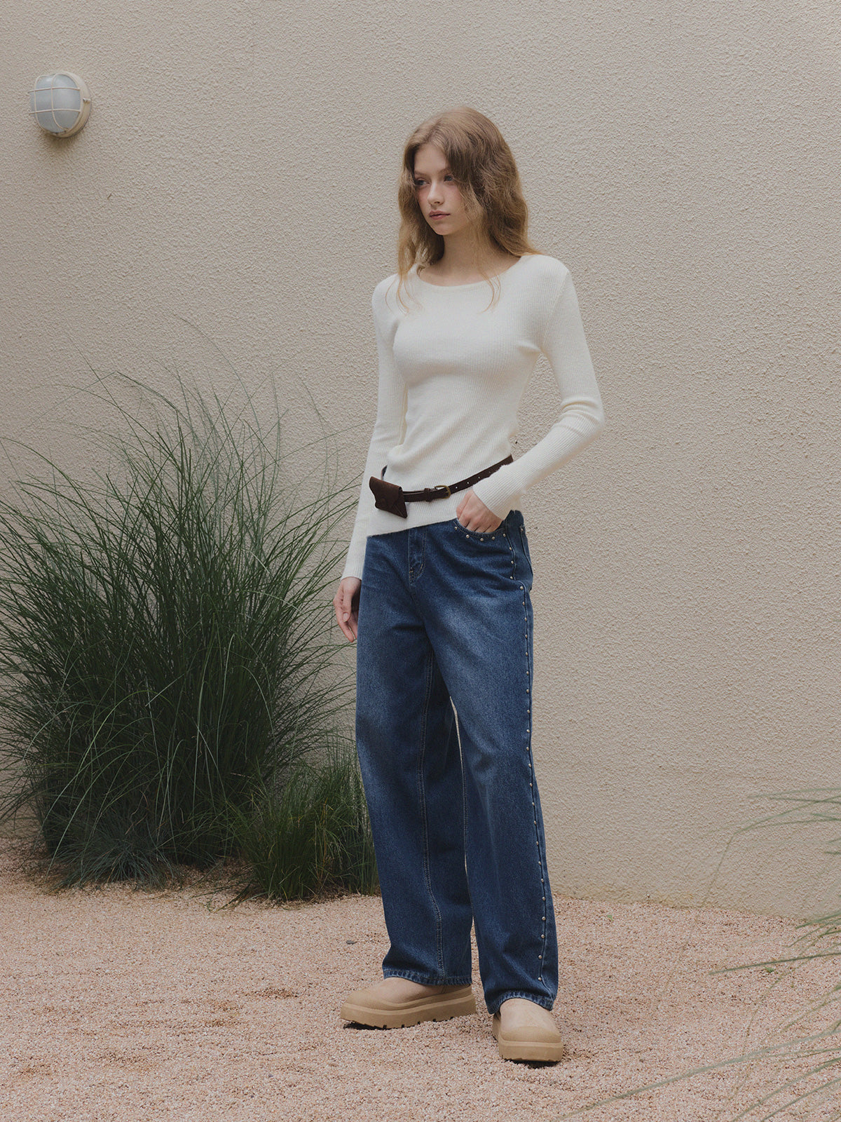【TWEE】Pantalon en jean large à jambes larges Prezel Stud