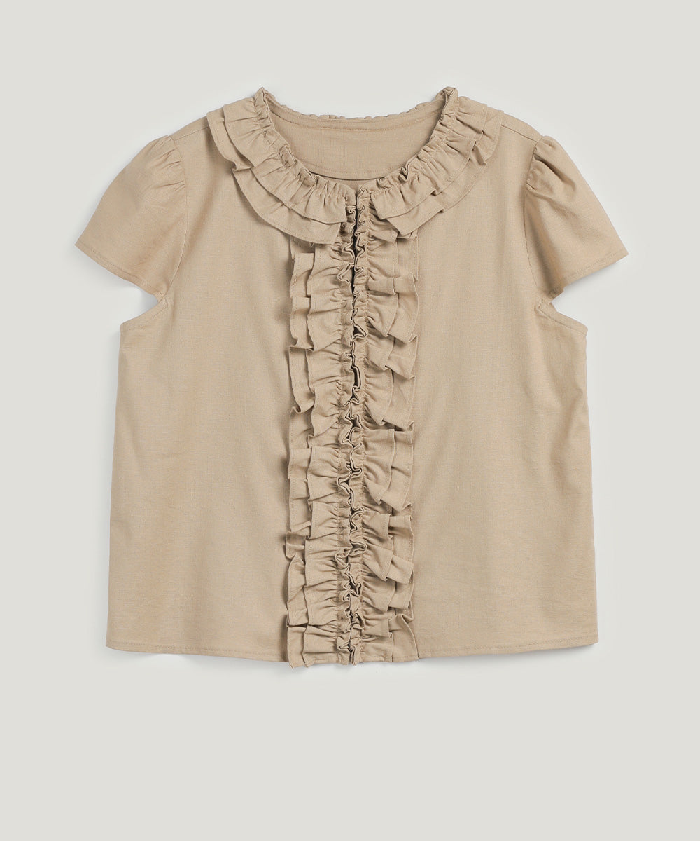 Riten Frill Linen Blouse Mini Skirt