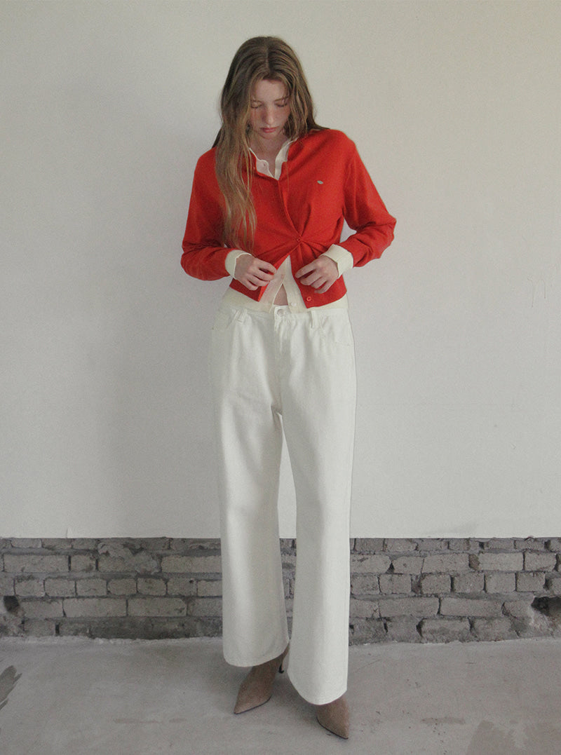 TWEE Clone asymmetric two-way knit long sleeve cardigan | Product styling view 4