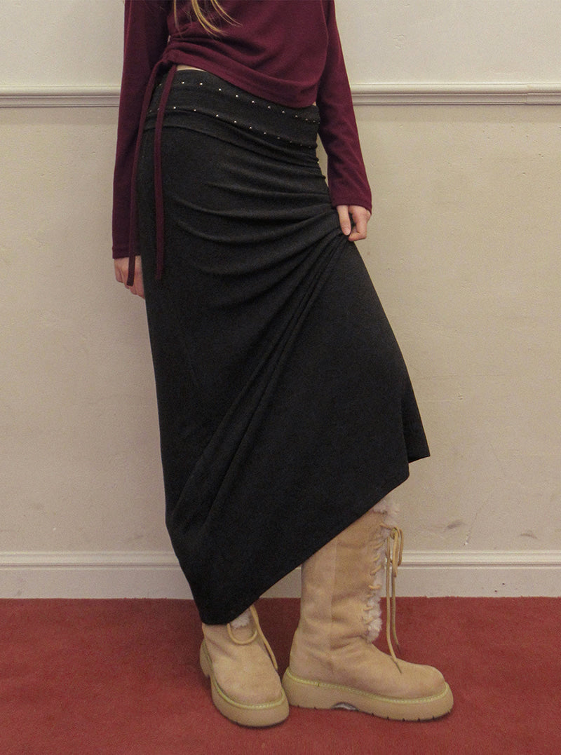 TWEE Nego stud folding maxi long skirt | Product styling view 13