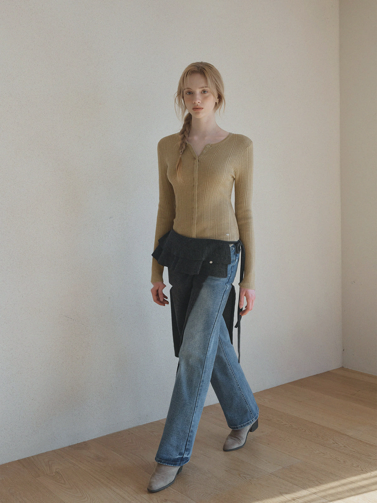 Lingtwo Hidden Button Slim Knit