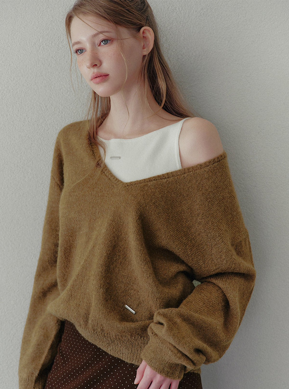 Sorted deep V-neck long sleeve knit | View 4
