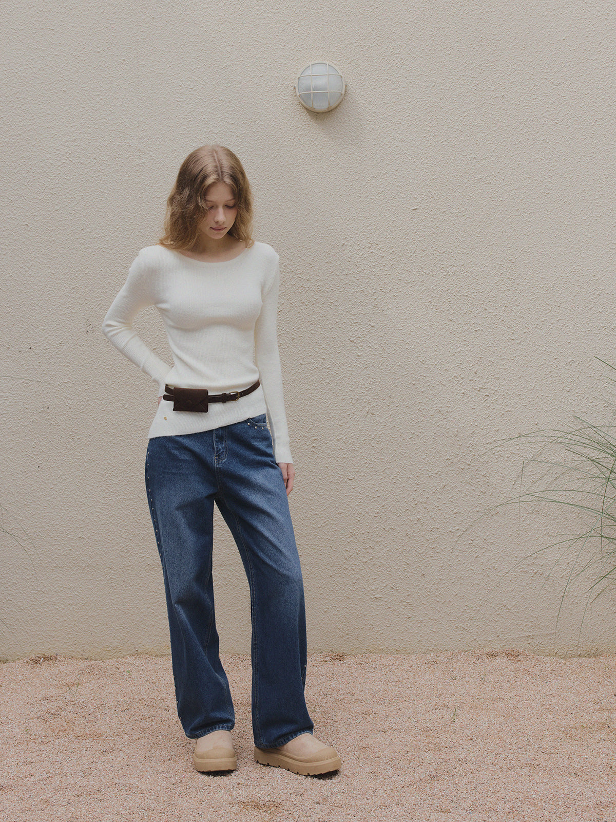 【TWEE】Pantalon en jean large à jambes larges Prezel Stud