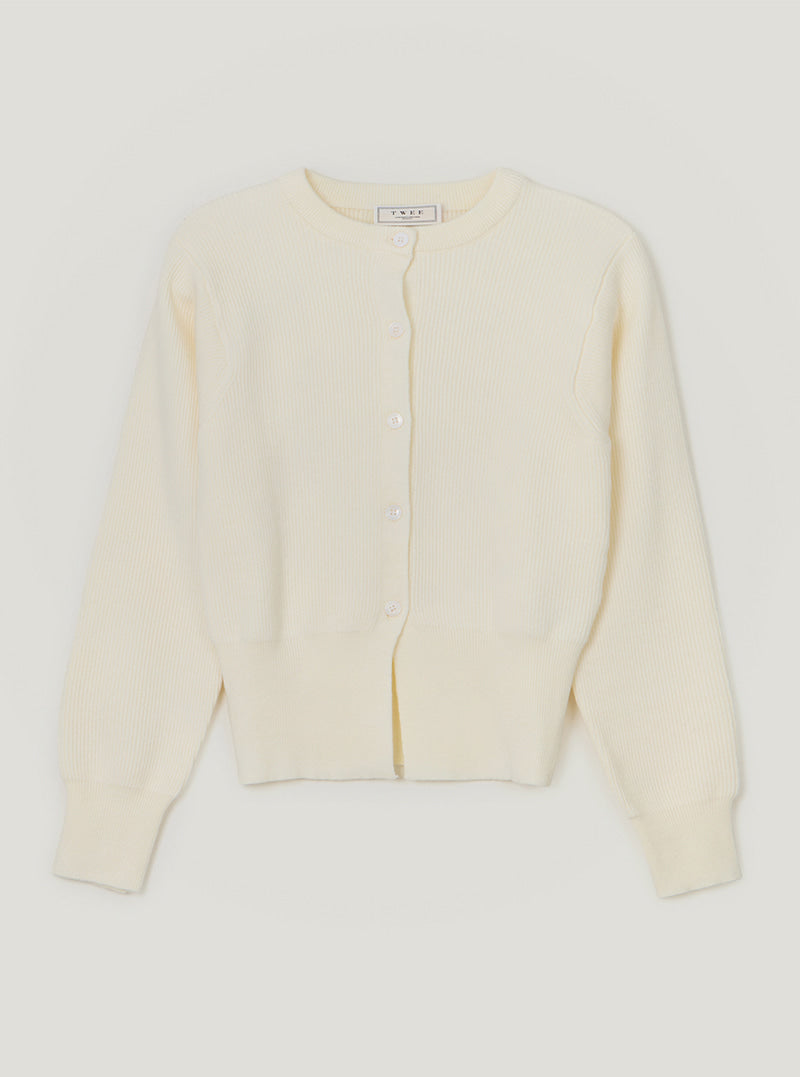 TWEE Coers round/V-neck long sleeve knit cardigan | Ivory/Round Neck product-only view