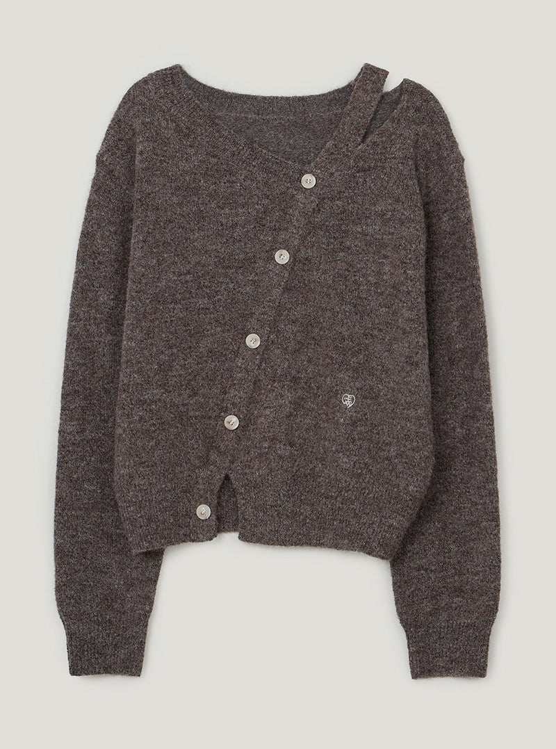 TWEE Newel diagonal button long sleeve knit | Brown product-only view