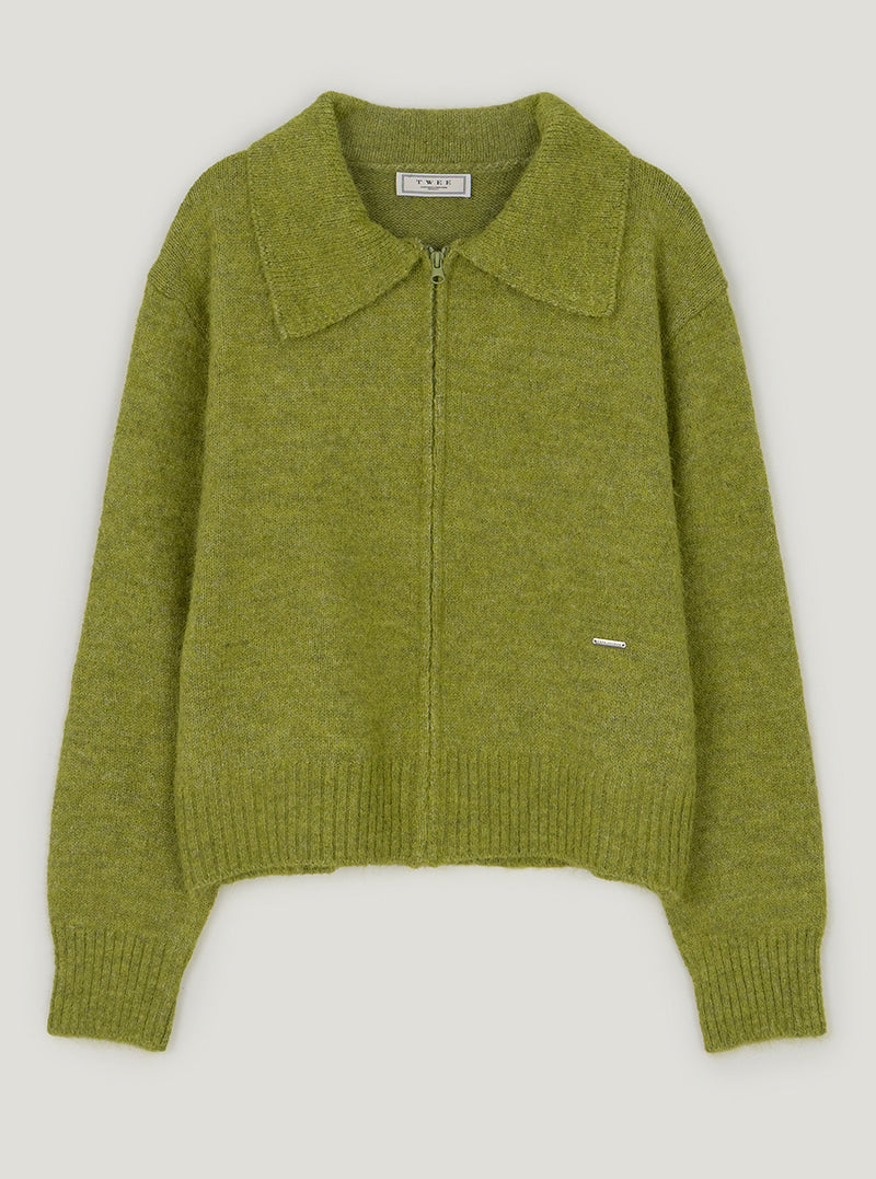 Itel basic collar knit zip-up | Olive cutout