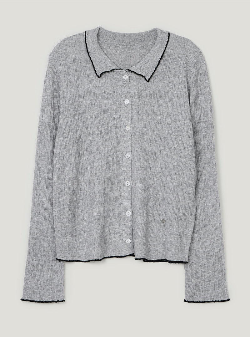 TWEE Hale collar contrast knit long sleeve cardigan | Gray product-only view