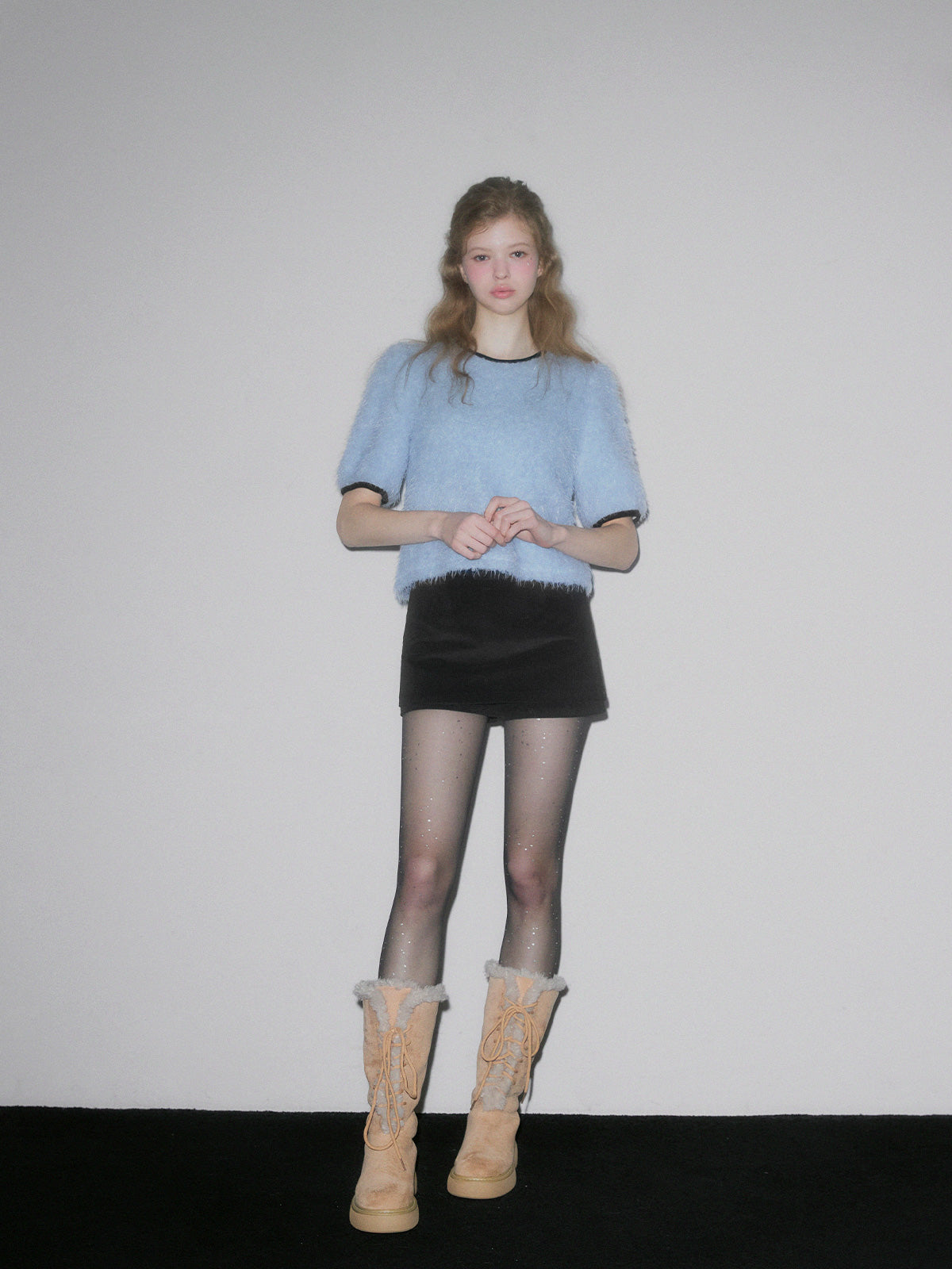 Moco boucle puff short-sleeve blouse