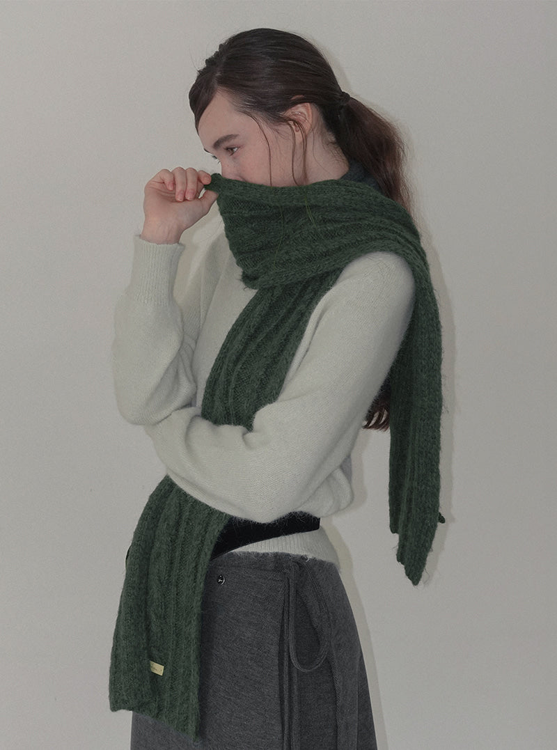 Dehen basic color ribbed knit muffler | View 7