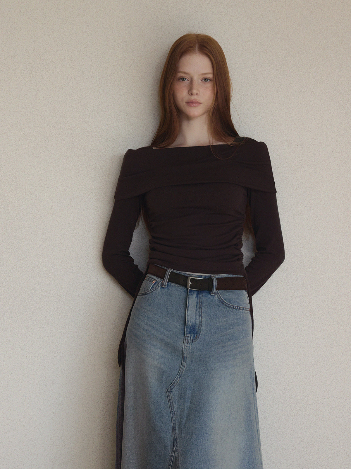 Dwin 2-Way Drape Strap Long Sleeve Tee