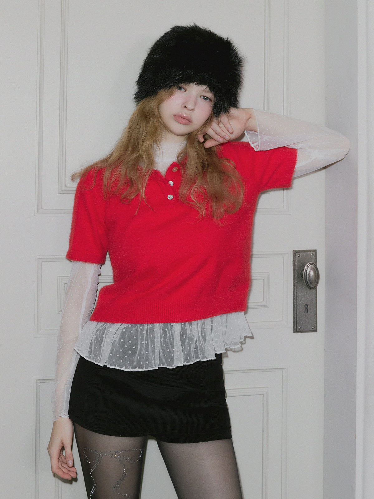 Behi dot see-through turtleneck top