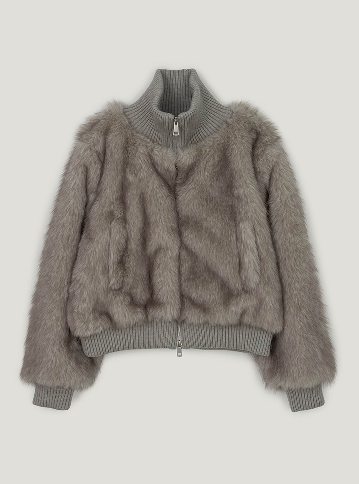Eodeun high-neck cropped fur jumper | Beige cutout