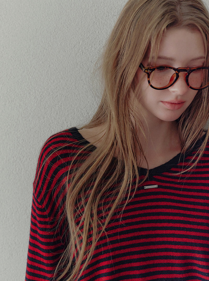Letter V-neck stripe long sleeve knit | View 12