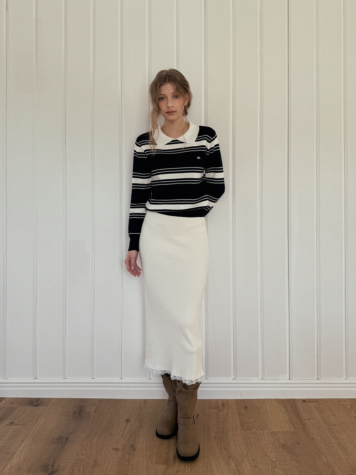 Odin Lace Banding Knit Long Skirt