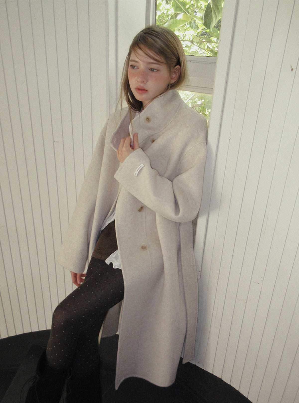 Obez asymmetric button handmade long coat (strap set) | View 15