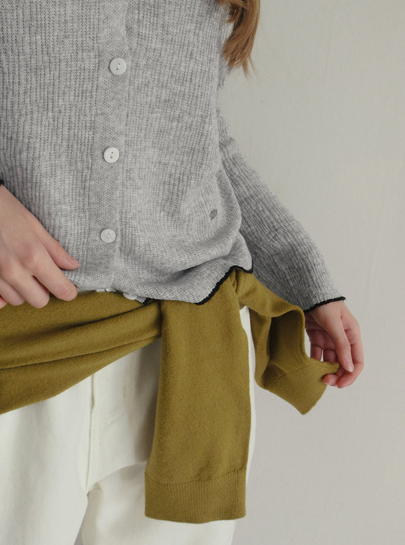 TWEE Hale collar contrast knit long sleeve cardigan | Product styling view 5