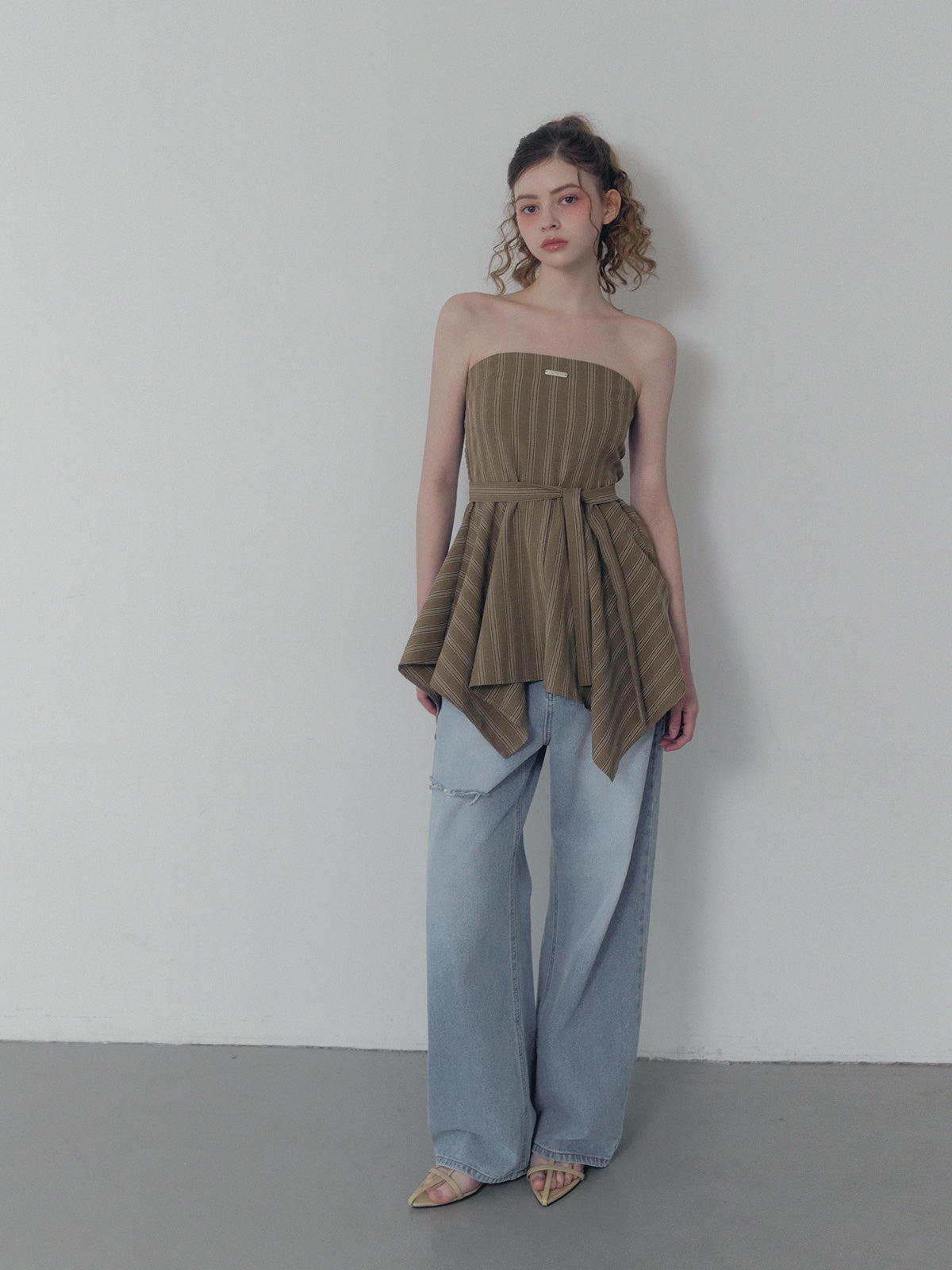 Heichi Stripe Asymmetric Tube Top(Strap Set)