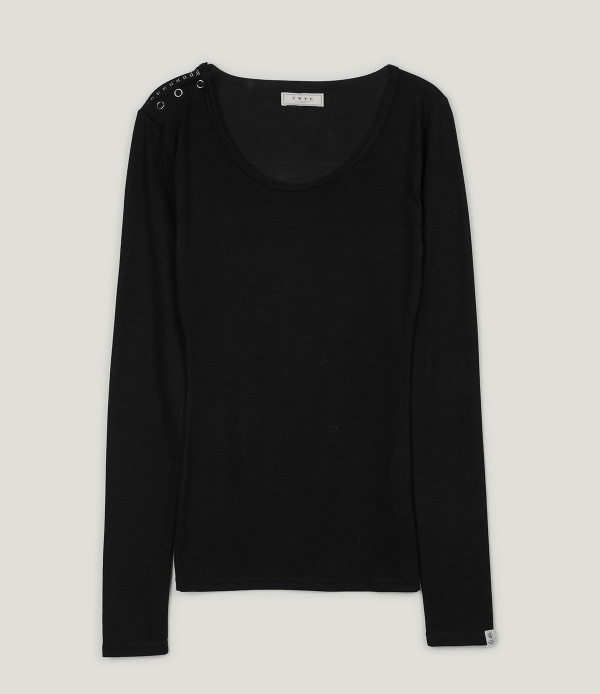 Pooden Snap Button U-Neck Long-Sleeve Tee